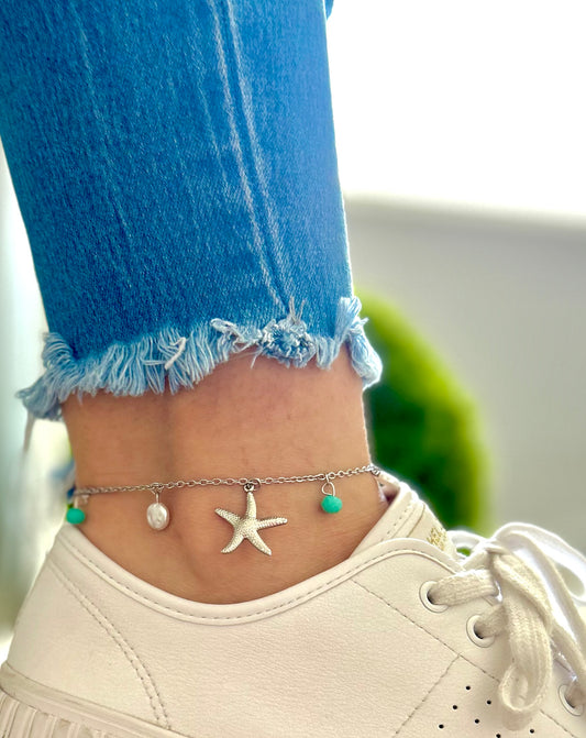 Starfish Silvery Anklet